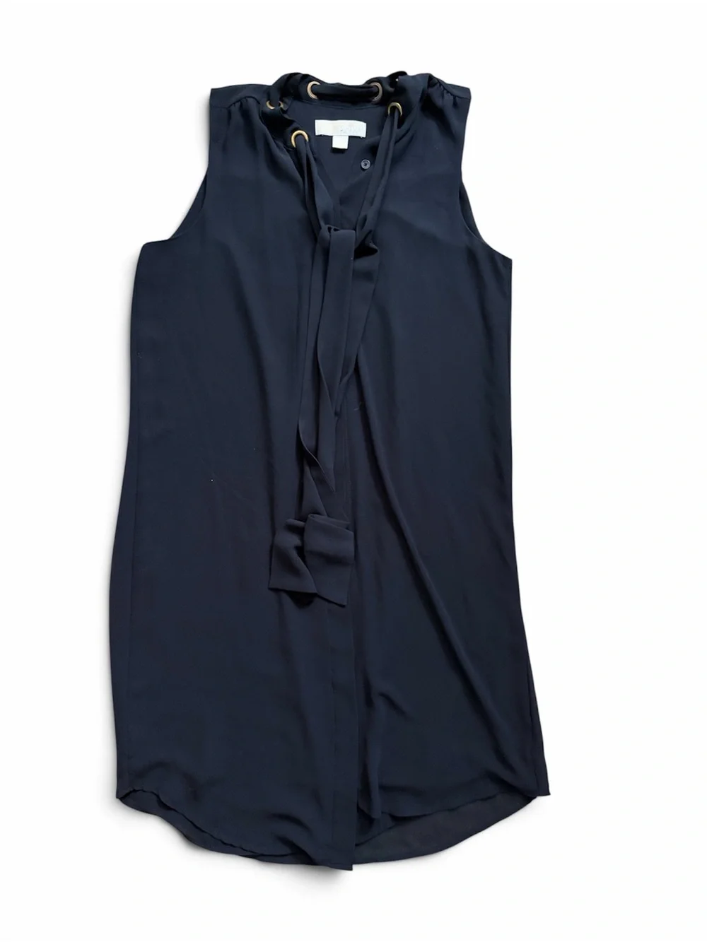 Michael Kors Black Sleeveless Tie-Neck button down Midi Dress with Gold Grommets